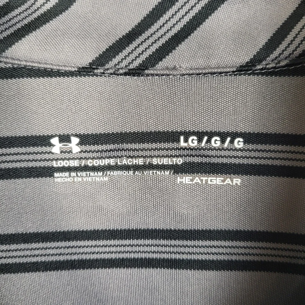 Under Armour HeatGear Polo Shirt Mens Large Gray Striped GMC Golf Performance‎